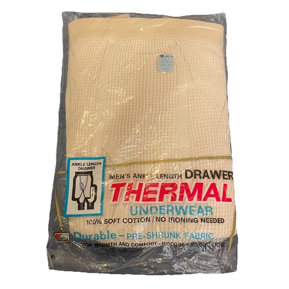Vintage Kmart Men's Thermal Underwear‎ Ankle Length Drawer Sz L Made in USA New